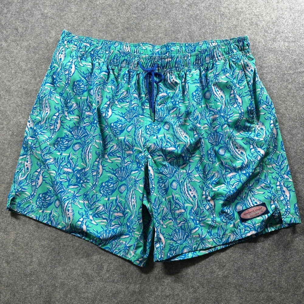 Vineyard Vines Swim Trunks Mens 2XT Green Seahorse Nautical Coastal Board Shorts